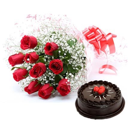 Red Rose with Cake