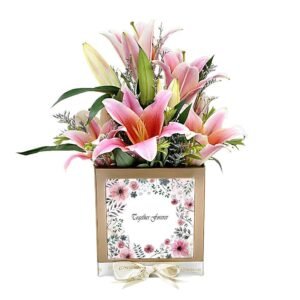 Customised Pink lilys flower box