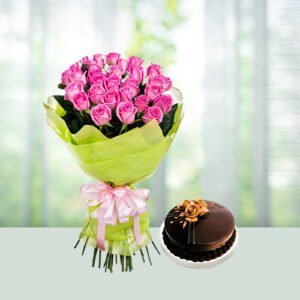 25 Pink Roses and Truffle cake