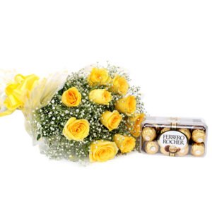 Bunch of Yellow Roses with Ferrero Rocher