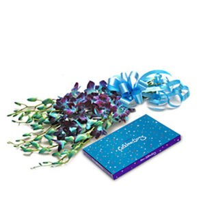 Bunch of Blue Purple Orchids With Cadbury Celebrations