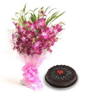chocolate truffle cake & purple orchids