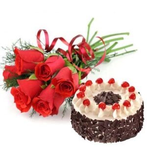 combo Red Roses with Blackforest Cake
