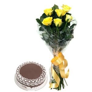 Combo Yellow Rose and chocolate cake